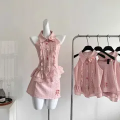 Set đầm hồng bèo và sơ mi khoét tay ngọt ngào