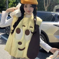 Áo phao gile hình chú cún màu vàng thêu mắt và tai nâu dễ thương. Áo phao hình chú chó vàng thêu nổi (SẴN GIAO NHANH)
