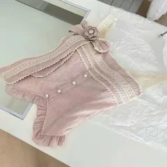 Áo hai dây hồng bèo đính nơ hoa ngọt ngào