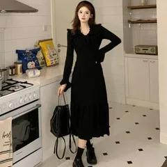 Đầm váy trơn dáng dài đuôi bèo gân nổi dày dặn (hàng loại I)