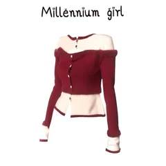 Áo len đính cúc phối hai màu xẻ ngực. Áo len kiểu croptop hai màu tiểu thư ( SẴN XẢ KHO)