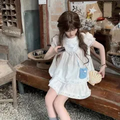 Set bộ áo babydoll viền ren và chân váy thô trắng họa tiết hoa xanh cổ tích kiểu Pháp dễ thương (SẴN)