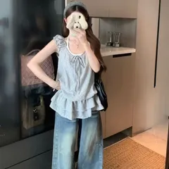 Áo Kiểu Nữ Chấm Bi Bèo Tầng Thắt Nơ Phối Áo Dây Mặc Trong Buộc Cổ (QCL1 Vải Linen)