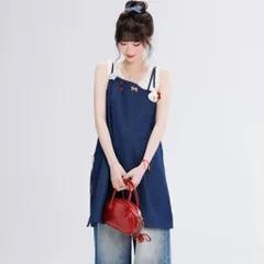 Váy Yếm Bò Denim Xanh Phối Áo Bèo Trắng Dáng Chữ A Xẻ Tà Đính Dâu Đỏ Phong Cách Mori Girl Dễ Thương