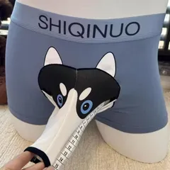 Quần sịp boxer nam có vòi thông in hình chú chó Husky đáng yêu. Quần sịp đùi nam độc lạ cotton có vòi chui thông in hình