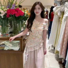 Áo Trễ Vai In Hoa Vạt Xéo Tua Rua Sắc Màu Tay Ngắn Phong Cách Nữ Tính
