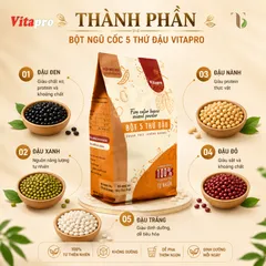 Bột Ngũ Cốc 5 Thứ Đậu Vitapro Không Đường - Thùng 20 Gói - 1 Gói 10 Bịch Nhỏ Tiện Lợi, Đẹp Da Ngủ Ngon