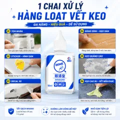 Nước tẩy keo Biki HOME đa năng hiệu quả trên các vết keo thừa, băng dính, sticker, giấy dán tường, vết son, kẹo cao su