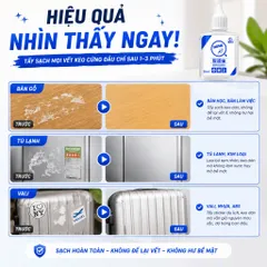 Nước tẩy keo Biki HOME đa năng hiệu quả trên các vết keo thừa, băng dính, sticker, giấy dán tường, vết son, kẹo cao su