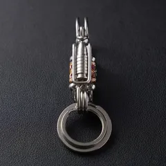 Móc khoá inox thủ công 304 cao cấp viên độc lạ phối phụ kiện đá đỏ