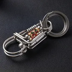 Móc khoá inox thủ công 304 cao cấp viên độc lạ phối phụ kiện đá đỏ
