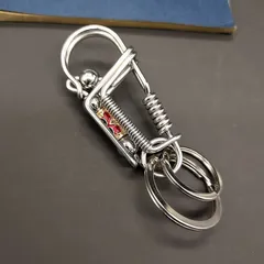 Móc khoa thủ công làm từ inox 304 sợi 2 ly cao cấp 2 cánh đá xanh đỏ