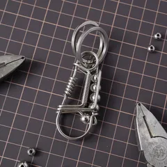 Móc khoa thủ công làm từ inox 304 sợi 2 ly cao cấp 2 cánh đá xanh đỏ