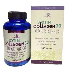 Biotin Collagen 30 đẹp da, giúp da trắng mịn, giúp tóc móng chắc khỏe, hạn chế rụng tóc gãy móng giảm thâm nám, tàn nhan