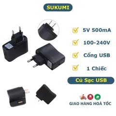 Cục Sạc USB 5V 0.5A Sạc Nhanh An Toàn, Củ Sạc Điện Thoại Cổng Usb Tiện Dụng - Cóc Sạc Đổi Đèn Báo Đầy (Màu Đen)