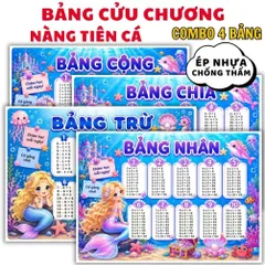Bộ Bảng Cửu Chương A4 ( Cộng -Trừ -Nhân- Chia) Ép Plastic – Hình Dễ Thương Cho Bé Tiểu Học, Học Nhanh Nhớ Lâu HOẢ TỐC