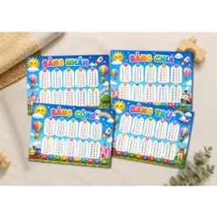 Combo 4 Bảng Cộng Trừ Nhân Chia A4 Cho Bé - Bảng Cửu Chương - Bảng Học Toán Mầm Non Tiểu Học