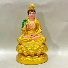 Tượng Quan Âm Màu Vàng Liễu Xanh, Liễu Vàng Ngồi 30cm Nhựa Compositehoả tốc hcm