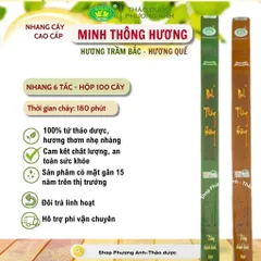 Nhang sạch thảo dược 100% (6 tấc) : MINH THÔNG HƯƠNG - Hộp 100 cây - Nhang Sạch Hương Trầm Bắc HM85