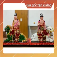 Tôn Tượng Văn Thù Phổ Hiền Nhựa Composite Cao 40cm Màu Vẽ