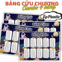 BẢNG CỬU CHƯƠNG A4 ép PLASTIC cứng cáp ( COMBO 4 BẢNG : Cộng, trừ, nhân, chia)  CÓ NHIỀU CHỦ ĐỀ