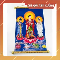 TRANH CUỘN M28 40CM X 60CM TRANH TÂY PHƯƠNG TAM THÁNH ĐỨNG XANH, CÓ ĐẦU TREO GỖ