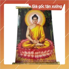 TRANH CUỘN M29 40CM X 60CM TRANH PHẬT THÍCH CA NGỒI ĐỎ, CÓ ĐẦU TREO GỖ