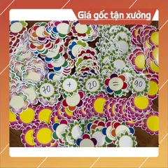 Sét 10 Hoa in màu ép plastic 9-10cm viết số, dấu...sẵn nam châm lá.
