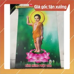 TRANH CUỘN M33 40CM X 60CM TRANH PHẬT ĐẢN CÓ ĐẦU TREO GỖ