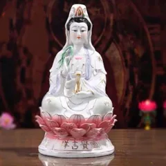 [Quá Rẻ] Tượng Quan Âm Sứ Tòa Sen Hồng 12in Cao 30cm Mẫu Rẻ Đẹ