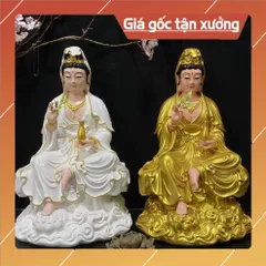 Tôn Tượng Quán Thế Âm Bồ Tát Tự Tại ngồi 30cm Màu Vẽ  2 màu
