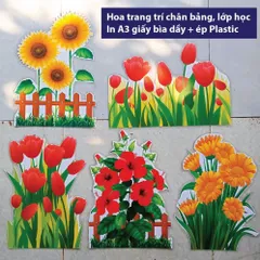 Tờ Hoa trang trí chân bảng lớp học nhiều mẫu size 30x40cm ép plastic (có sẵn băng dính dán tường )