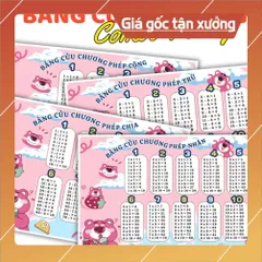 BẢNG CỬU CHƯƠNG NHIỀU CHỦ ĐỀ DỄ THƯƠNG, A4 ÉP PLASTIC .( COMBO 4 BẢNG: Cộng, trừ, nhân, chia)