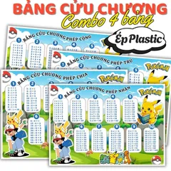 BẢNG CỬU CHƯƠNG NHIỀU CHỦ ĐỀ DỄ THƯƠNG, A4 ÉP PLASTIC (Combo 4 bảng: CỘNG, TRỪ, NHÂN, CHIA) NHIỀU MẪU