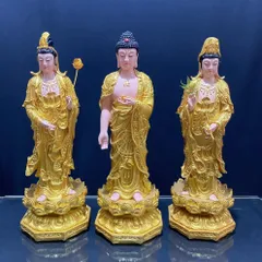 Tôn Tượng Tam Thánh Tây Phương Đứng 50cm Vàng Vẽ Có Pháp Khí RờI COMPOSITE