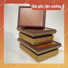 Đôn Gỗ Hình Chữ Nhật Có Hoa Văn Màu Vàng Nổi Nhiều CÓ HOẢ TỐC