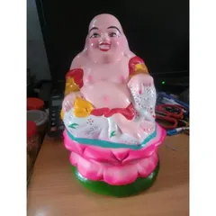 Tượng Phật Di Lặc 30cm ngồi toà sen hồng đất nung ĐẸP