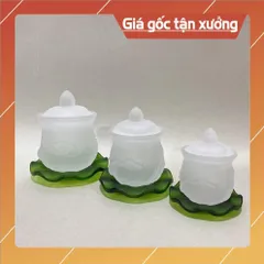 Chung Nắp Hoa Sen Lưu Ly Màu Trắng Mới Nhiều Kích Thước có hoả tốc