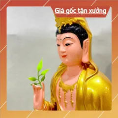 Tượng Quan Âm Màu Vàng Ngồi 30cm Nhựa Composite đẹp