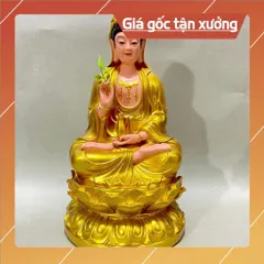 Tượng Quan Âm Màu Vàng Ngồi 30cm Nhựa Composite đẹp