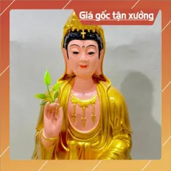 Tượng Quan Âm Màu Vàng Ngồi 30cm Nhựa Composite đẹp