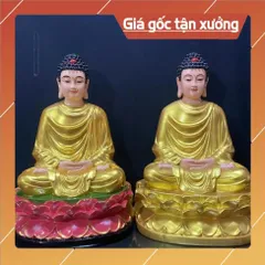 Tôn Tượng Bổn Sư Thích Ca Mâu Ni cao 47cm Vàng Vẽ Sen Hồng , Sen Vàng