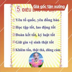 TỜ DÁN A3 - A4 BẢNG 5 ĐIỀU BÁC HỒ DẠY – BẢNG BIỂU LỚP HỌC NHIỀU MẪU - CÓ KEO DÁN
