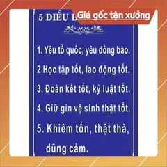 TỜ DÁN A3 - A4 BẢNG 5 ĐIỀU BÁC HỒ DẠY – BẢNG BIỂU LỚP HỌC NHIỀU MẪU - CÓ KEO DÁN