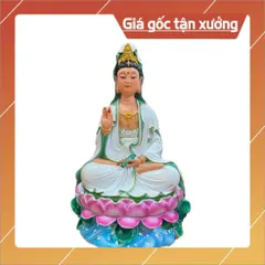 Tôn Tượng Quan Thế Âm Bồ Tát Ngồi 30cm Nhựa Composite có hoả tốc