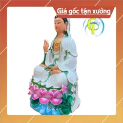 Tôn Tượng Quan Thế Âm Bồ Tát Ngồi 30cm Nhựa Composite có hoả tốc