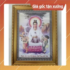 Hình thờ, Tranh treo, để bàn, Phật Bà Quan Âm, Quán Thế Âm+ gồm Khung + ép plastic 25CM X 35CM