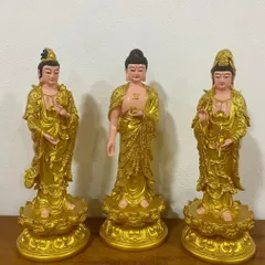 Tôn Tượng Tam Thánh Tây Phương Đứng 40cm Vàng Vẽ composite