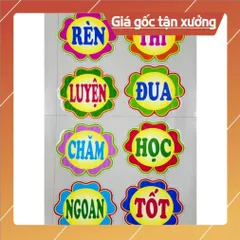 Tờ giấy Khẩu hiệu trang trí trong lớp học Rèn luyện chăm ngoan thi đua học tốt có keo dán
