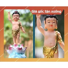 Tượng Phật Đản Sanh tọa đài sen áo giác vàng vẽ màu siêu đẹp CÓ HOẢ TỐC